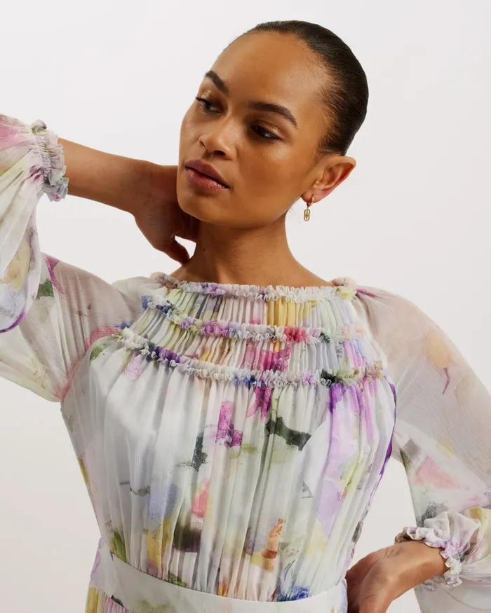 Women BELLAS 8211 Long Sleeve Ruffle Detail Maxi Dress White Ted Baker Dresses
