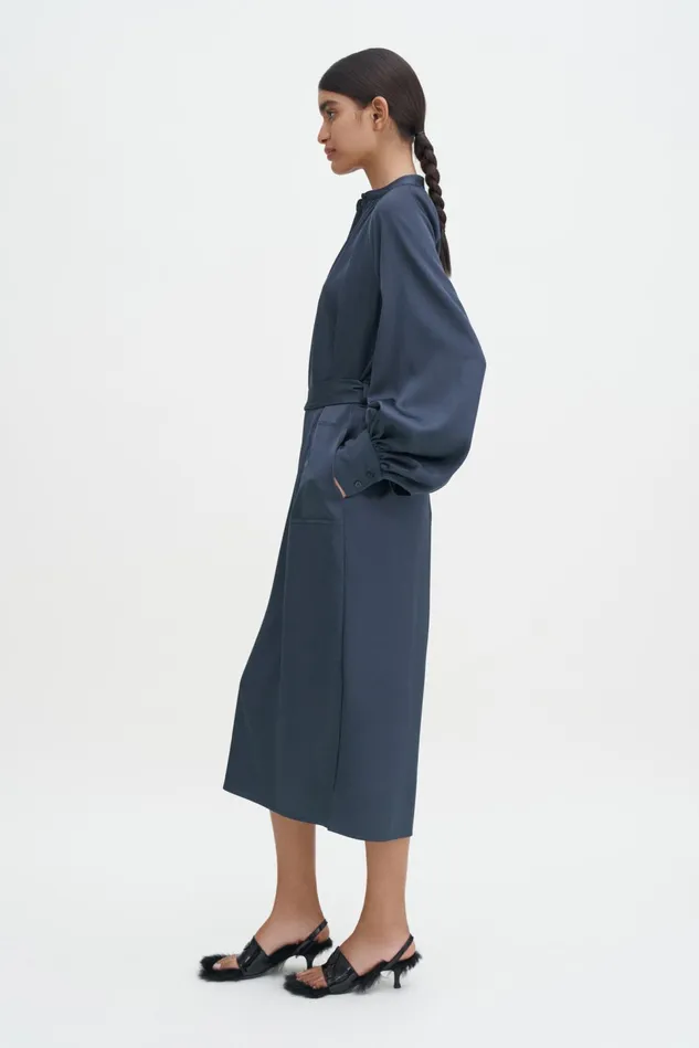 Women Belted Long Sleeve Dress Dawn Blue Filippa K Dresses