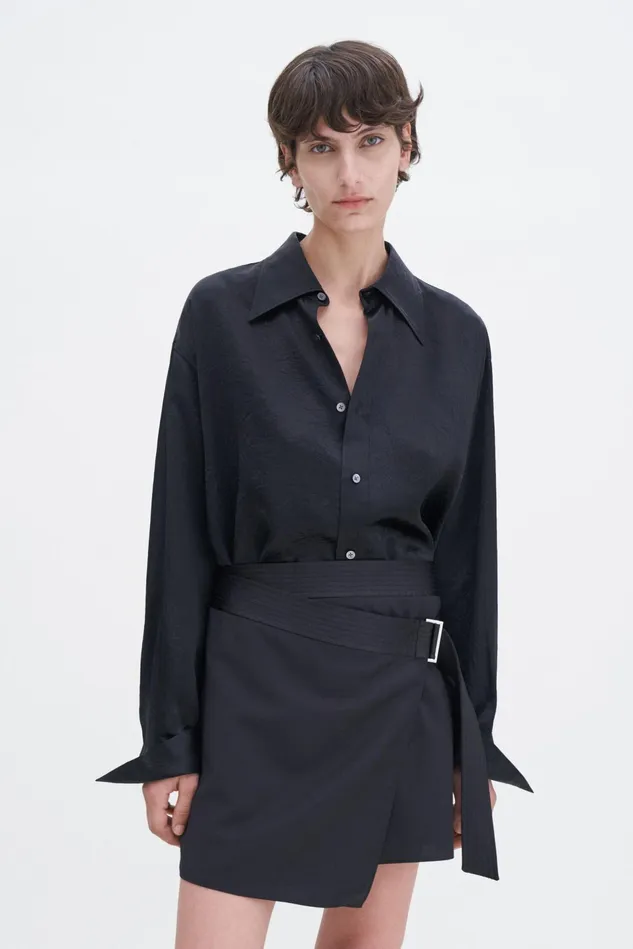Women Belted Wool Wrap Skirt Black Filippa K Skirts