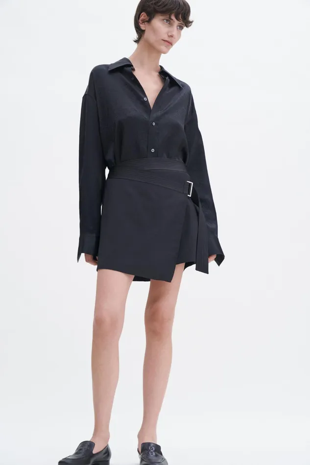 Women Belted Wool Wrap Skirt Black Filippa K Skirts