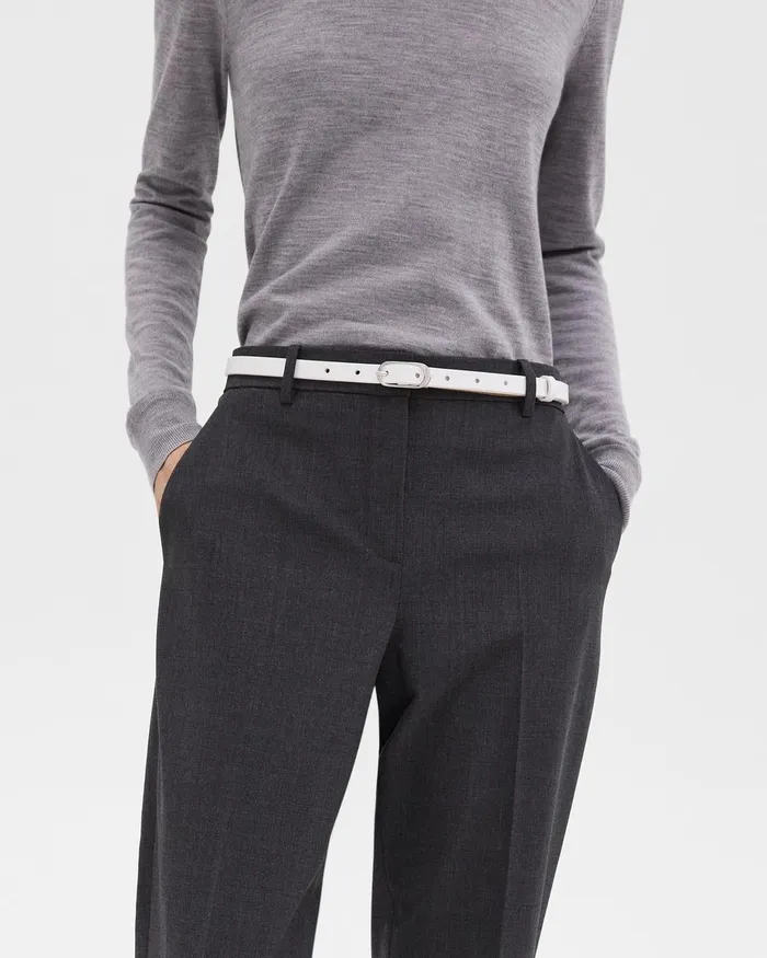 Women Belts Theory Skinny Oblong Belt In Leather White