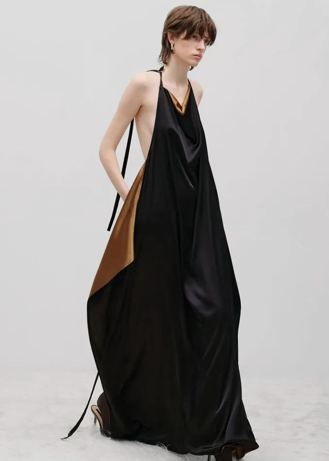 Women Bevza Apron Long Dress 8211 GoldBlack The Frankie Shop Dresses