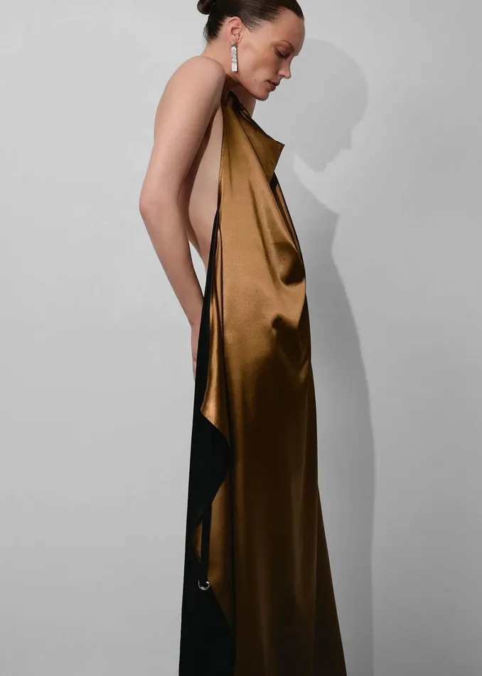 Women Bevza Apron Long Dress 8211 GoldBlack The Frankie Shop Dresses