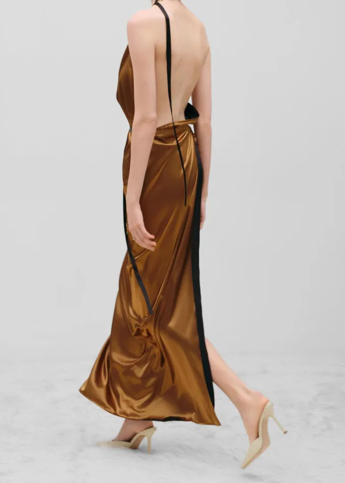 Women Bevza Apron Long Dress 8211 GoldBlack The Frankie Shop Dresses