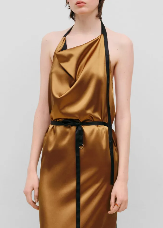 Women Bevza Apron Long Dress 8211 GoldBlack The Frankie Shop Dresses