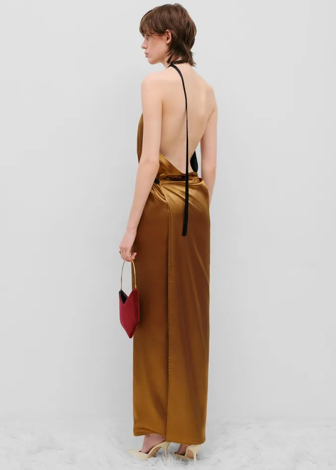 Women Bevza Apron Long Dress 8211 GoldBlack The Frankie Shop Dresses
