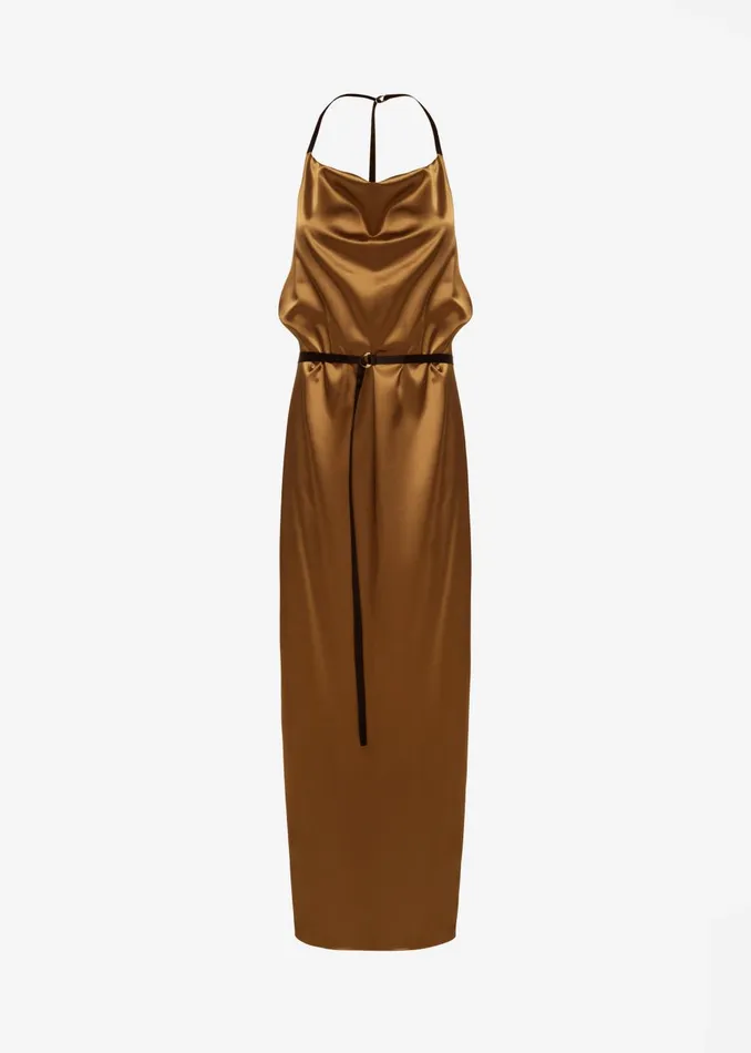 Women Bevza Apron Long Dress 8211 GoldBlack The Frankie Shop Dresses