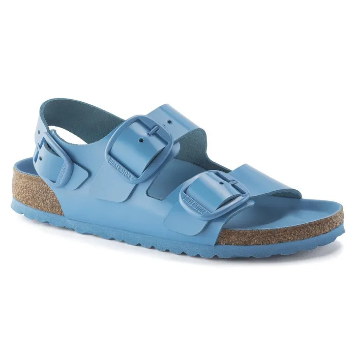 Women Birkenstock BackAnkleStrap Milano Big Buckle High Shine Sky Blue