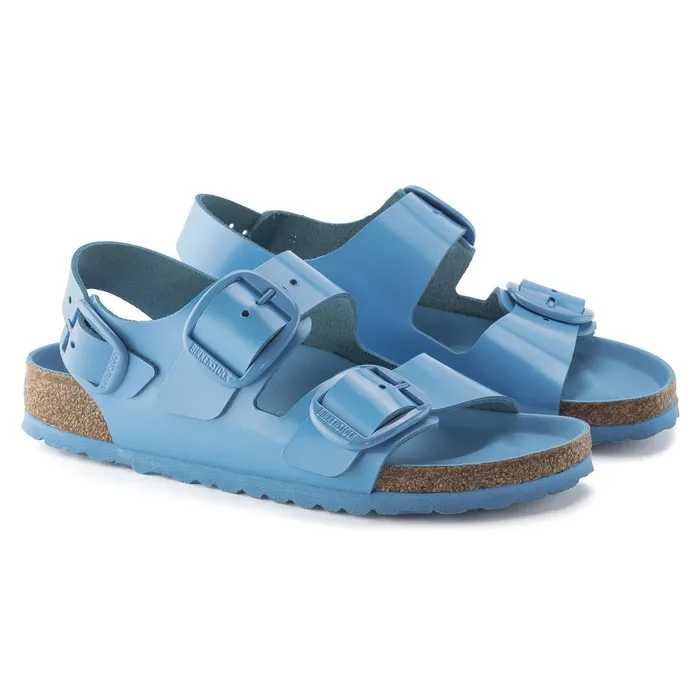 Women Birkenstock BackAnkleStrap Milano Big Buckle High Shine Sky Blue