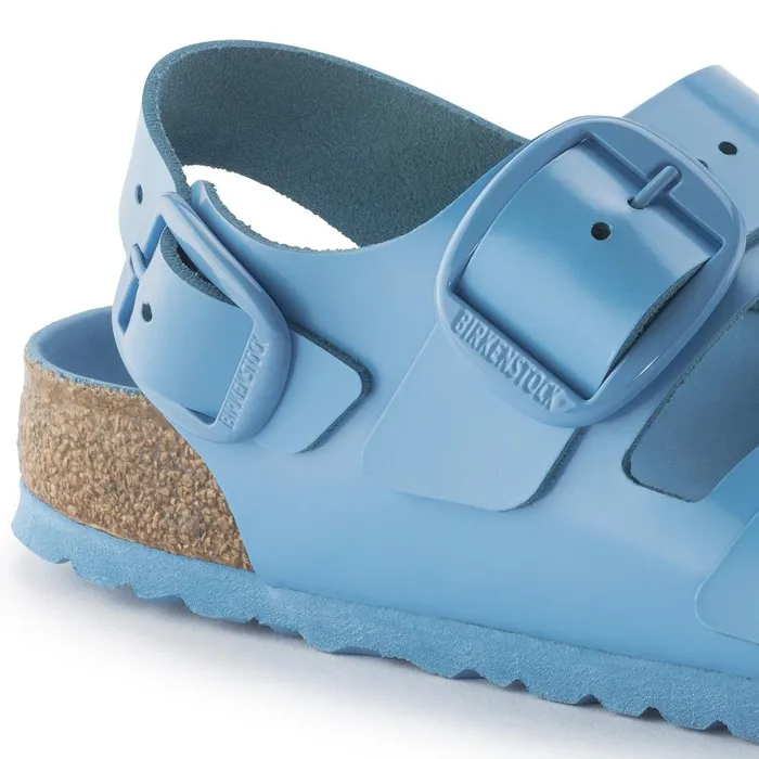 Women Birkenstock BackAnkleStrap Milano Big Buckle High Shine Sky Blue