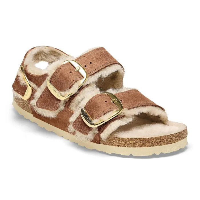 Women Birkenstock BackAnkleStrap Milano Big Buckle Shearling Cognac