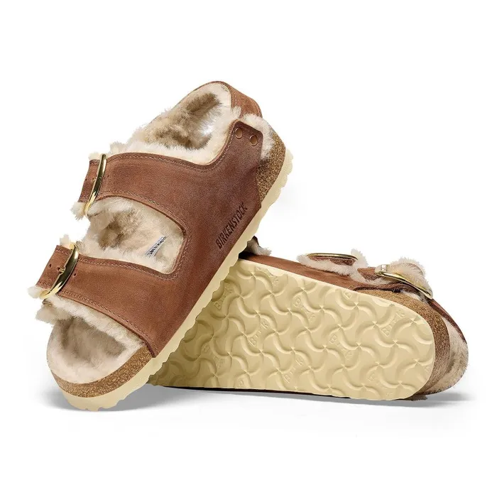 Women Birkenstock BackAnkleStrap Milano Big Buckle Shearling Cognac
