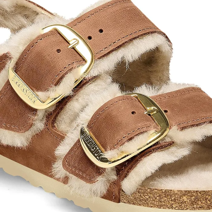 Women Birkenstock BackAnkleStrap Milano Big Buckle Shearling Cognac