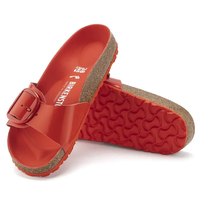 Women Birkenstock OneStrap Madrid Big Buckle High Shine Tomato