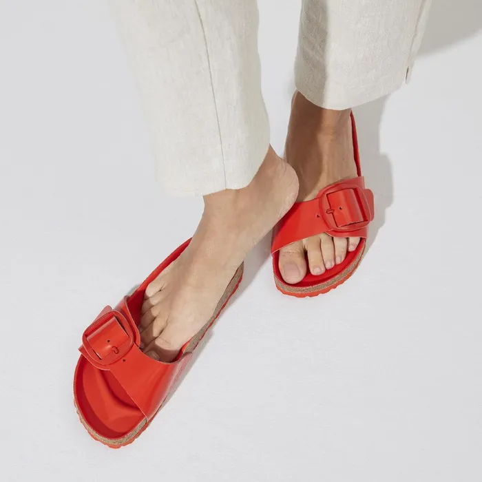 Women Birkenstock OneStrap Madrid Big Buckle High Shine Tomato