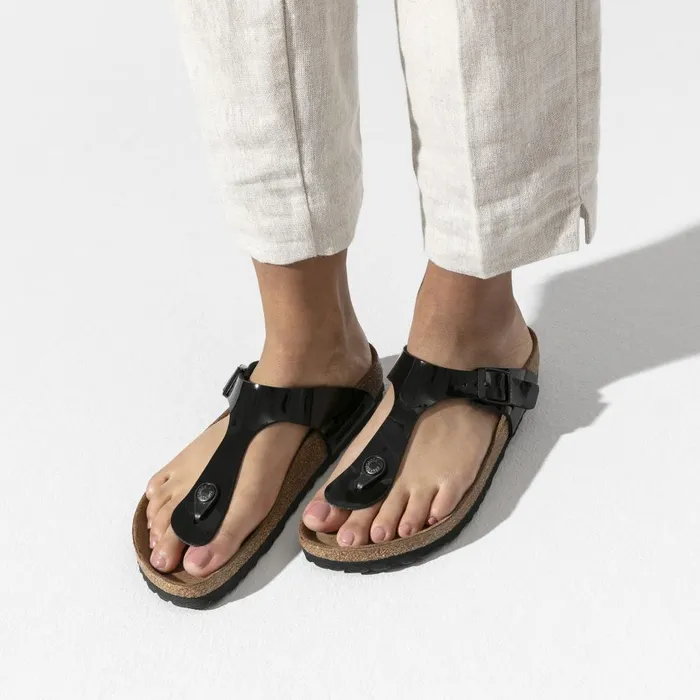 Women Birkenstock Thong Gizeh Black Patent