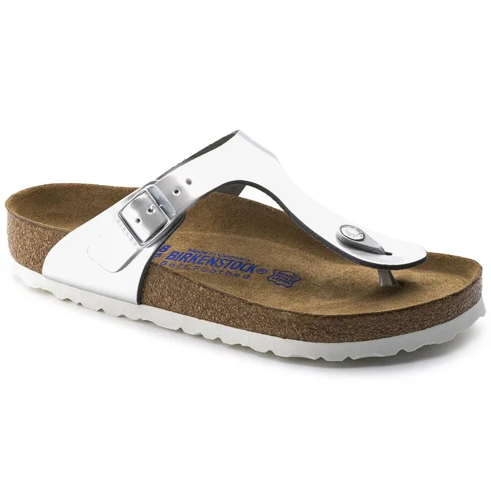 Women Birkenstock Thong Gizeh Soft Footbed Metallic Silver