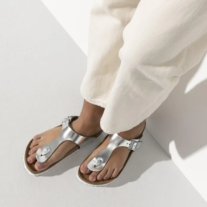 Women Birkenstock Thong Gizeh Soft Footbed Metallic Silver