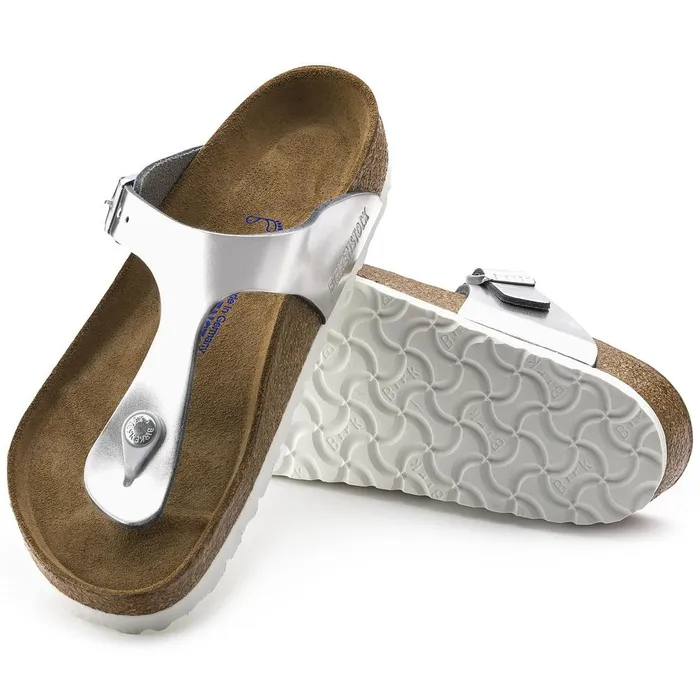 Women Birkenstock Thong Gizeh Soft Footbed Metallic Silver