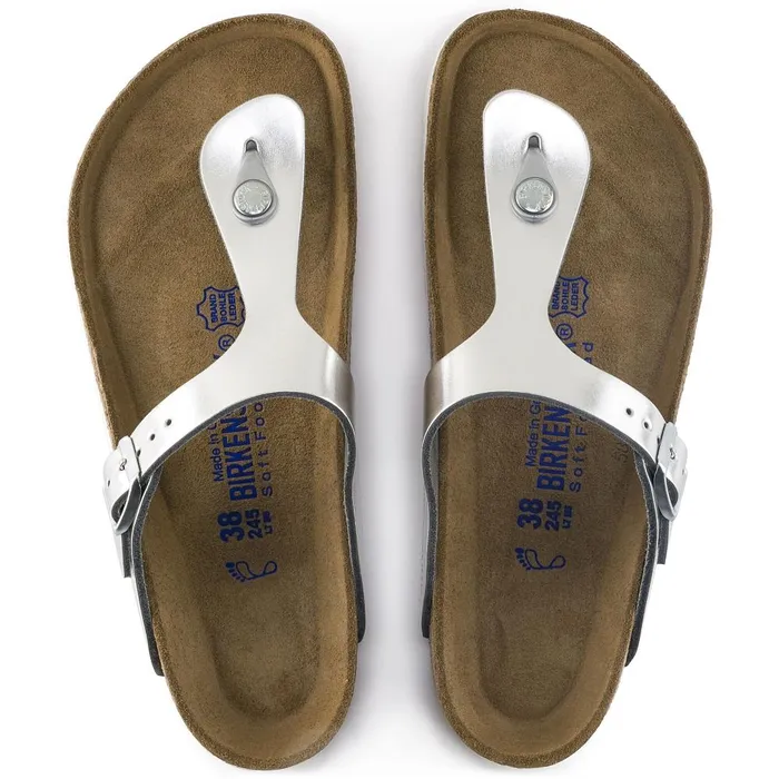 Women Birkenstock Thong Gizeh Soft Footbed Metallic Silver