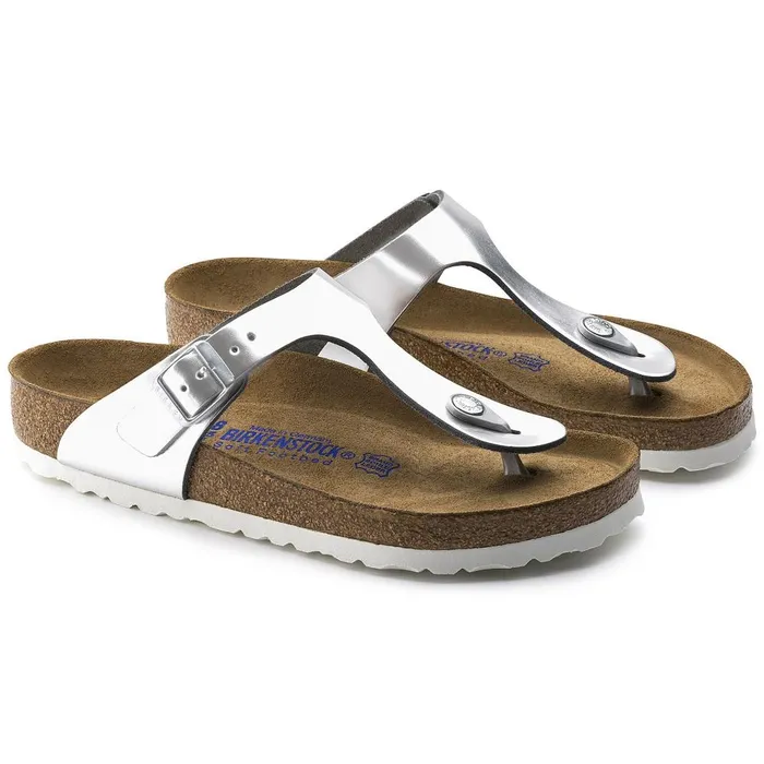 Women Birkenstock Thong Gizeh Soft Footbed Metallic Silver