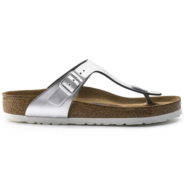 Women Birkenstock Thong Gizeh Soft Footbed Metallic Silver