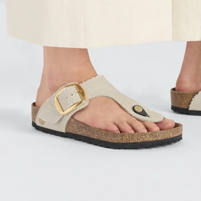 Women Birkenstock Thong Gizeh Vegan Big Buckle Canvas Eggshell