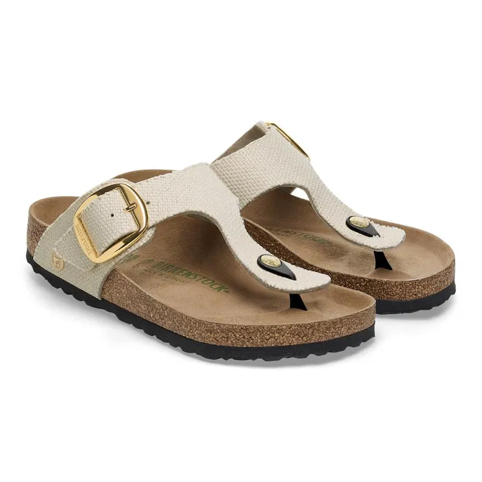 Women Birkenstock Thong Gizeh Vegan Big Buckle Canvas Eggshell