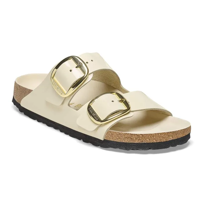 Women Birkenstock TwoStrap Arizona Big Buckle High Shine Ecru