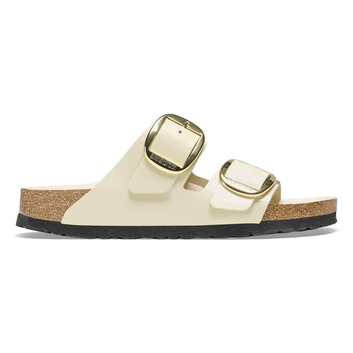 Women Birkenstock TwoStrap Arizona Big Buckle High Shine Ecru