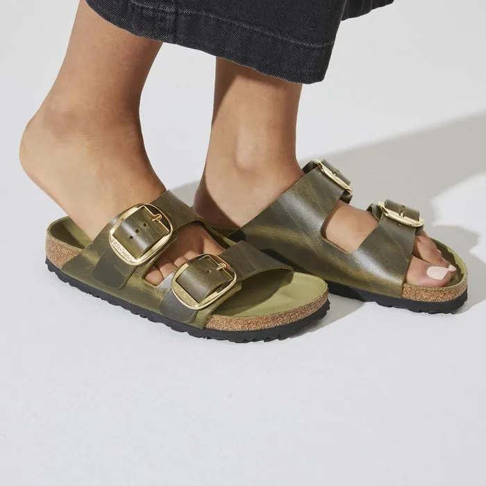 Women Birkenstock TwoStrap Arizona Big Buckle Olive Green