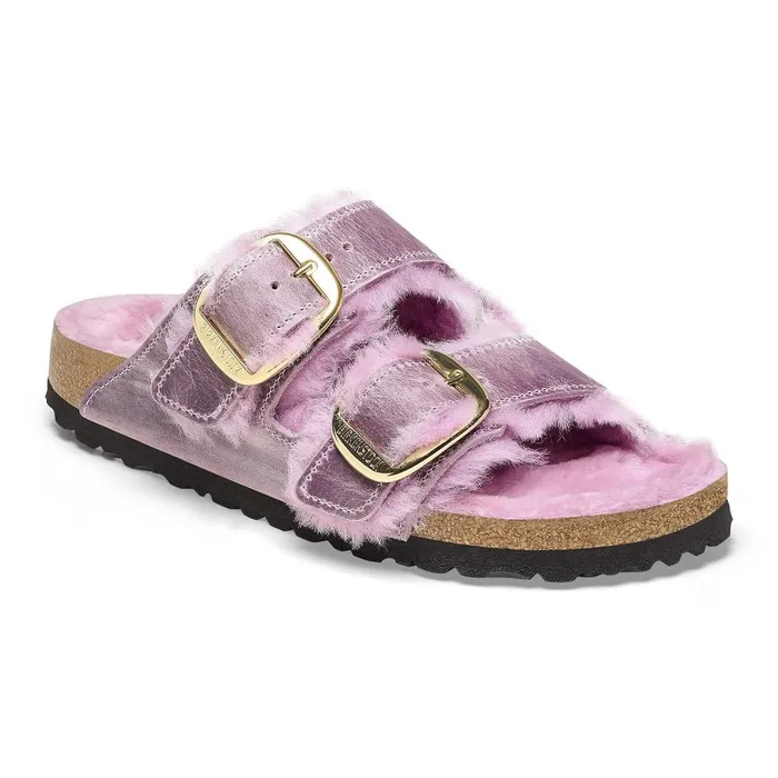 Women Birkenstock TwoStrap Arizona Big Buckle Shearling Lavender