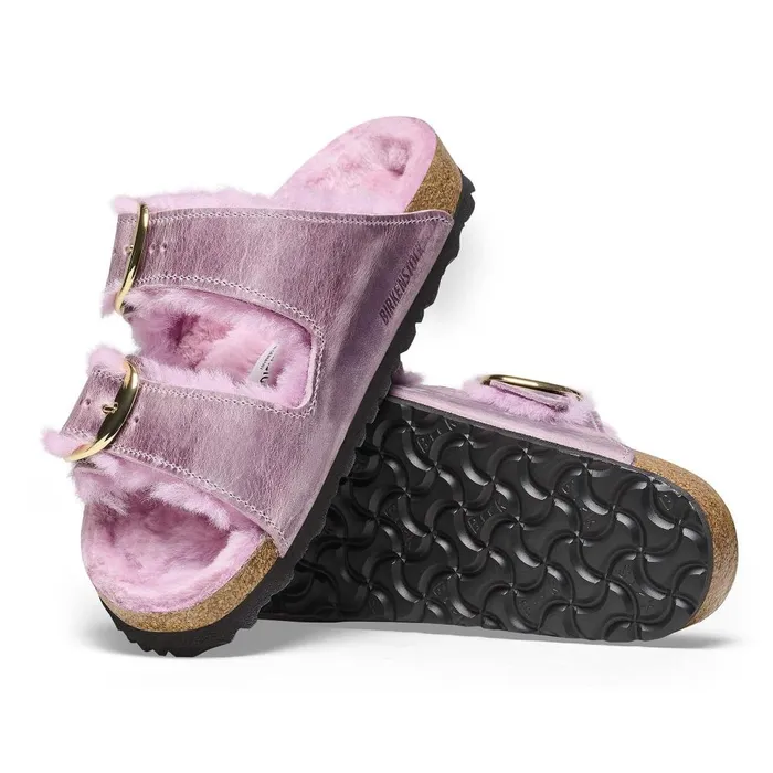 Women Birkenstock TwoStrap Arizona Big Buckle Shearling Lavender