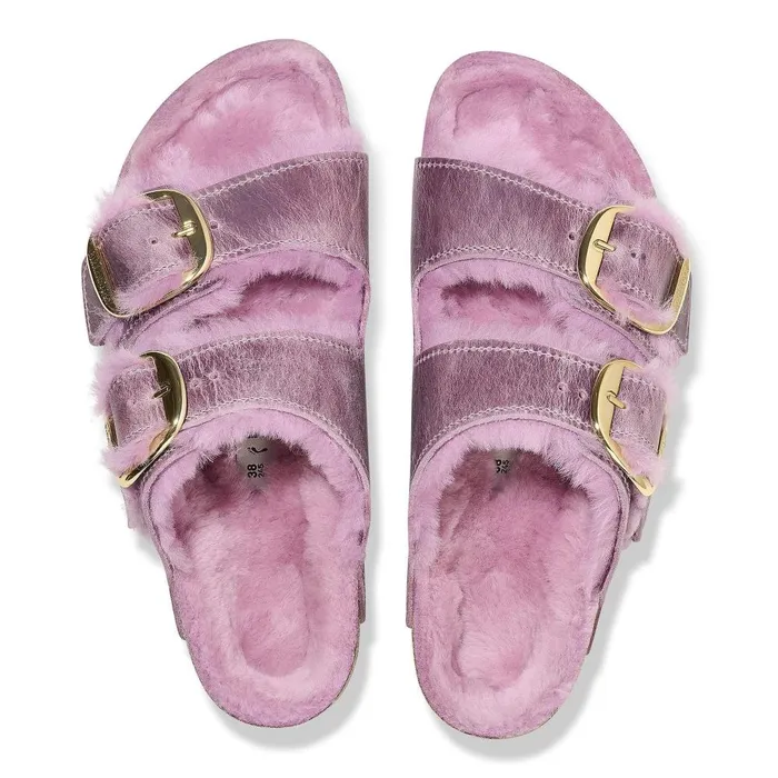 Women Birkenstock TwoStrap Arizona Big Buckle Shearling Lavender