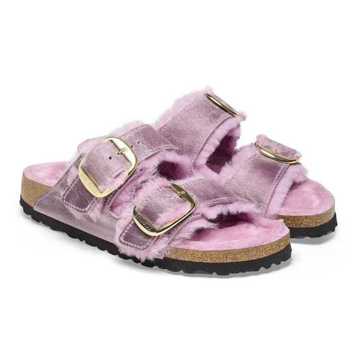 Women Birkenstock TwoStrap Arizona Big Buckle Shearling Lavender