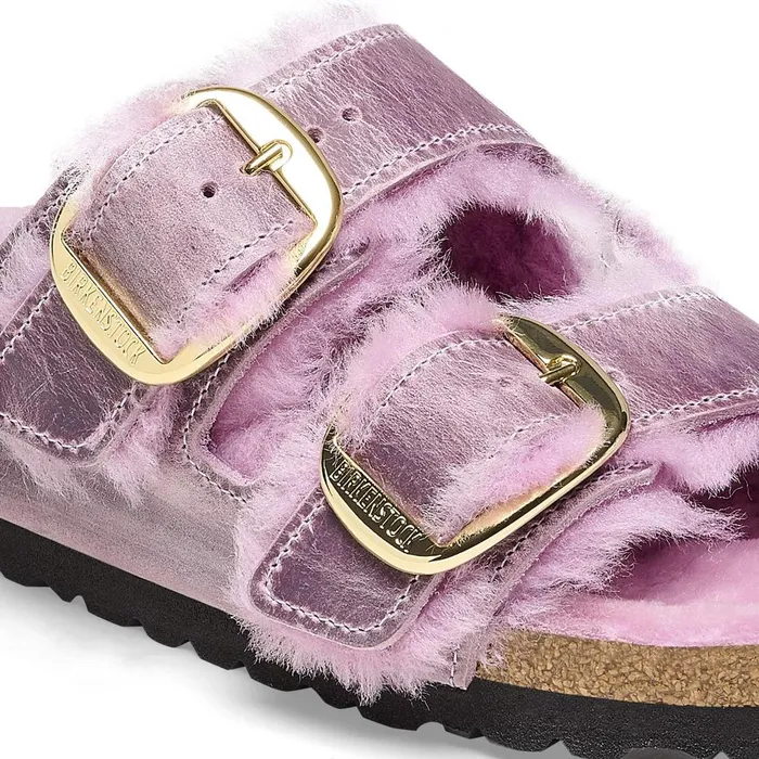 Women Birkenstock TwoStrap Arizona Big Buckle Shearling Lavender