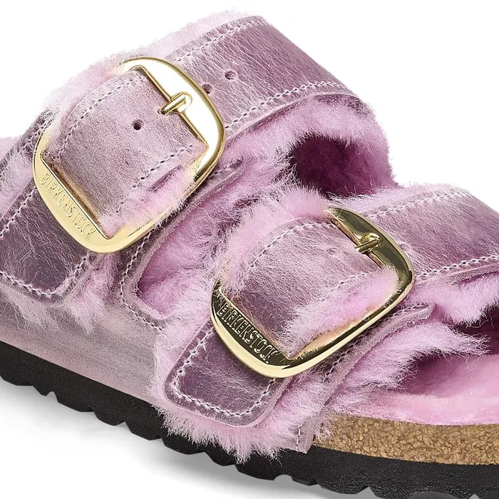 Women Birkenstock TwoStrap Arizona Big Buckle Shearling Lavender