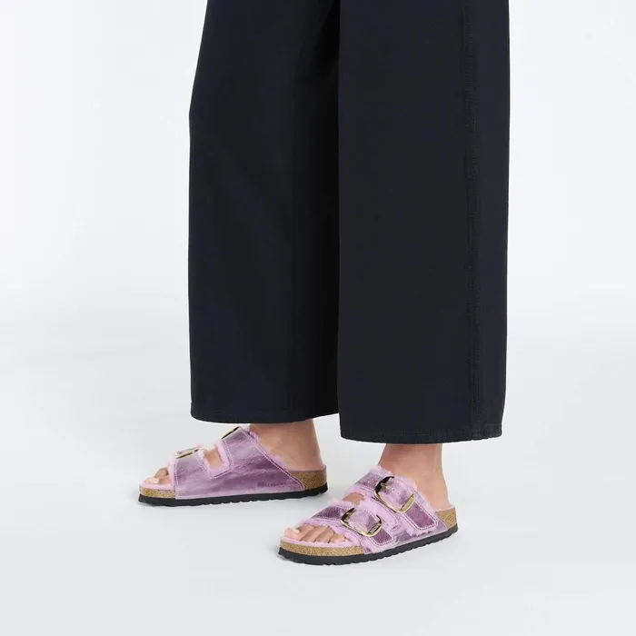 Women Birkenstock TwoStrap Arizona Big Buckle Shearling Lavender