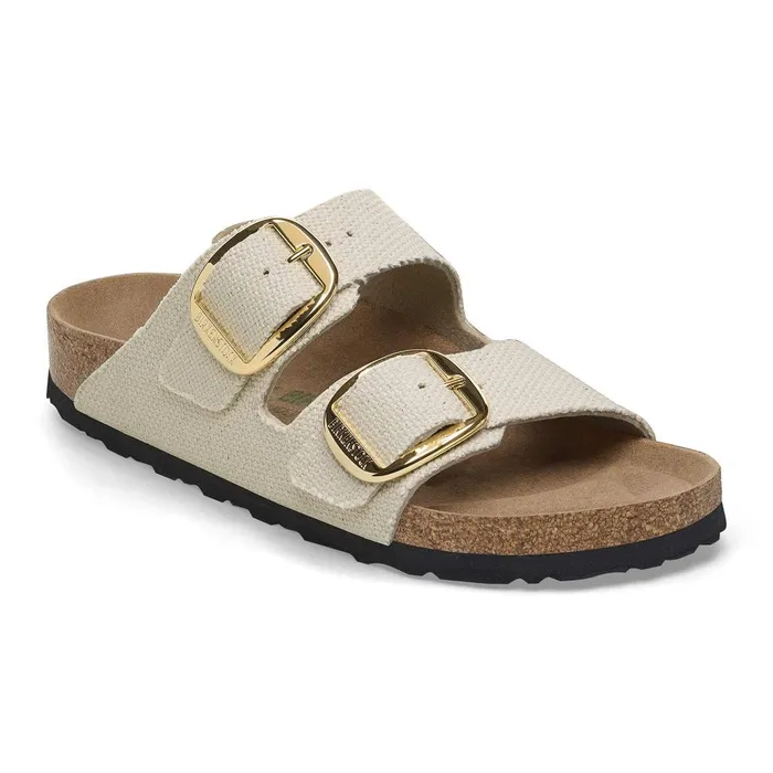 Women Birkenstock TwoStrap Arizona Vegan Big Buckle Canvas Eggshell