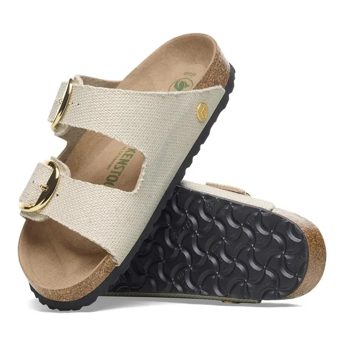 Women Birkenstock TwoStrap Arizona Vegan Big Buckle Canvas Eggshell
