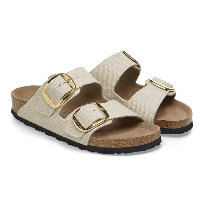 Women Birkenstock TwoStrap Arizona Vegan Big Buckle Canvas Eggshell