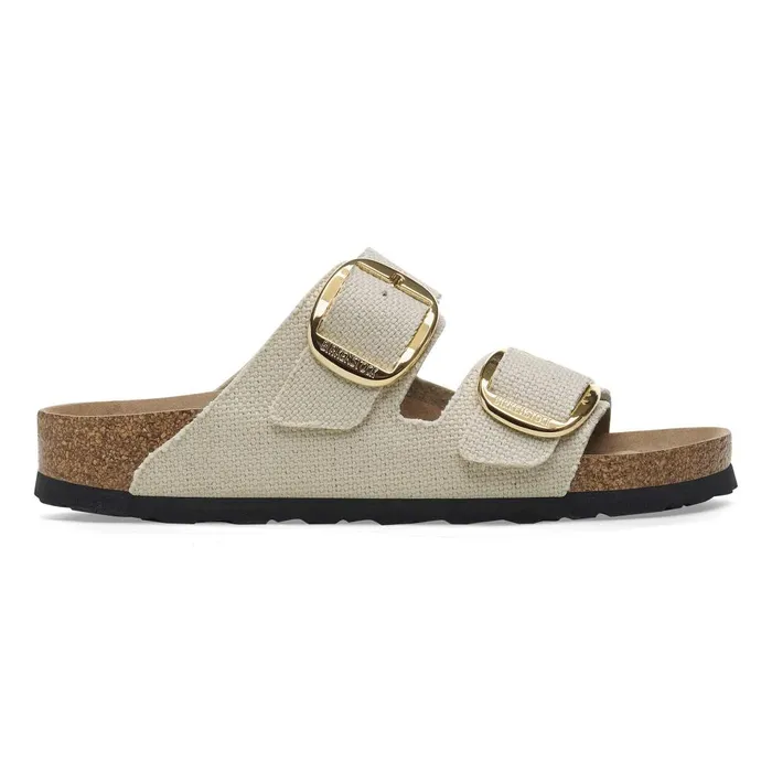 Women Birkenstock TwoStrap Arizona Vegan Big Buckle Canvas Eggshell