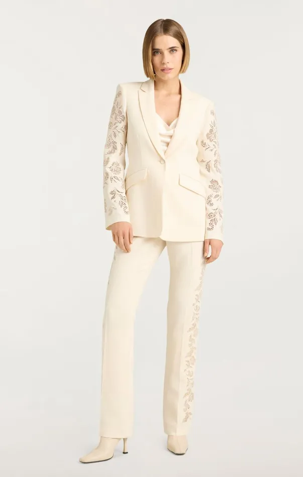 Women Blazers Cinq Sept Cutout Paisley Embellished Cheyenne Blazer Gardenia
