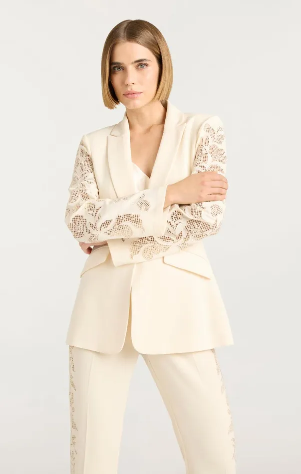 Women Blazers Cinq Sept Cutout Paisley Embellished Cheyenne Blazer Gardenia