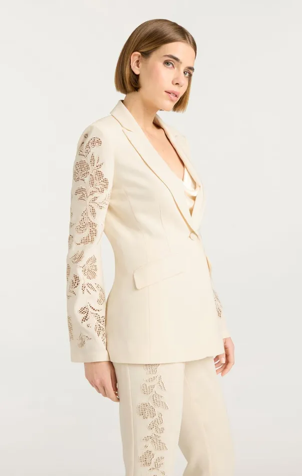 Women Blazers Cinq Sept Cutout Paisley Embellished Cheyenne Blazer Gardenia