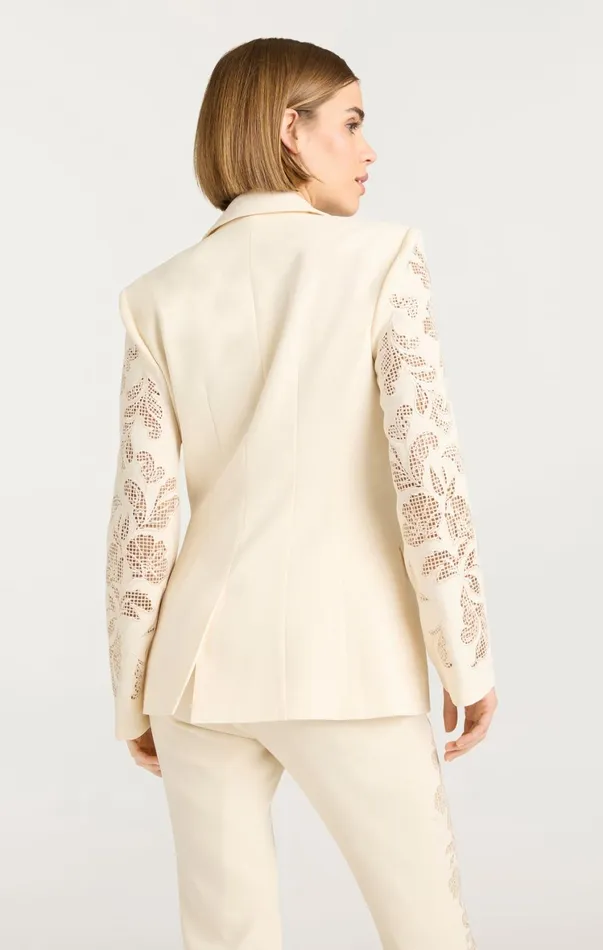 Women Blazers Cinq Sept Cutout Paisley Embellished Cheyenne Blazer Gardenia