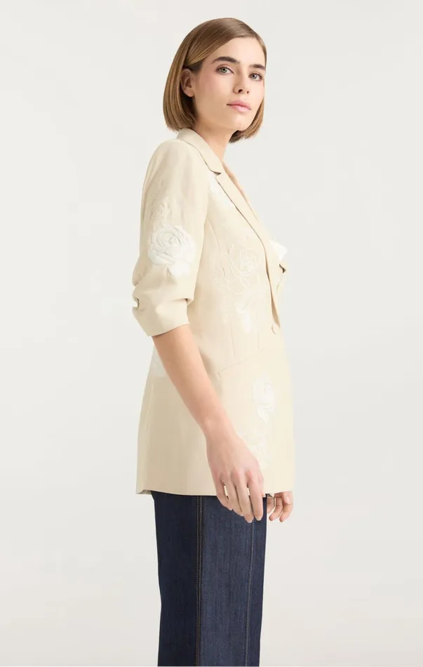 Women Blazers Cinq Sept Floating Roses Embellished Short Sleeve Khloe Blazer Plasterivory