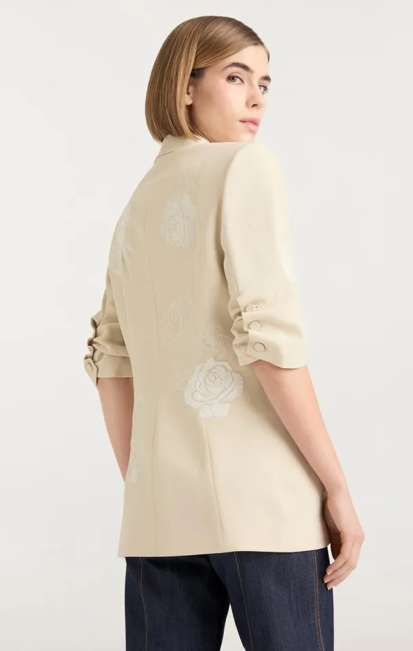 Women Blazers Cinq Sept Floating Roses Embellished Short Sleeve Khloe Blazer Plasterivory