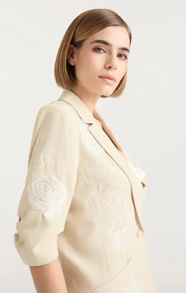 Women Blazers Cinq Sept Floating Roses Embellished Short Sleeve Khloe Blazer Plasterivory