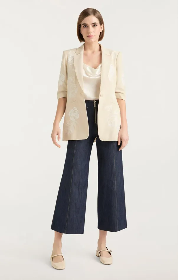 Women Blazers Cinq Sept Floating Roses Embellished Short Sleeve Khloe Blazer Plasterivory